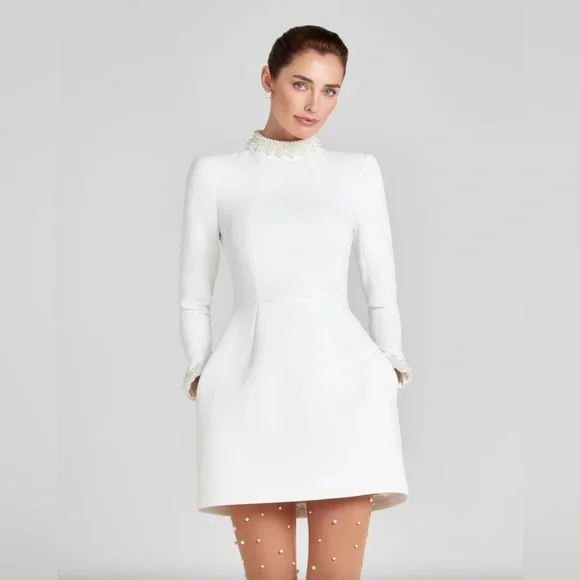 NADINE MERABI White Long Sleeve Dress Sz 6 - Picture 3 of 14
